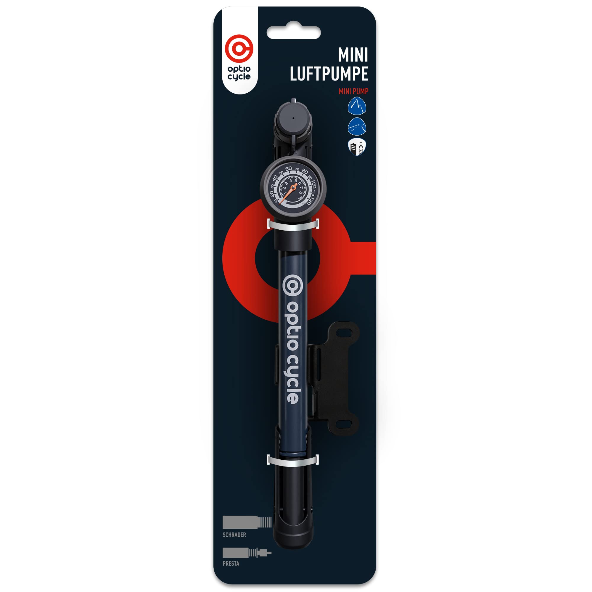 Mini Bike Pump with Pressure Gauge 120 PSI / 8.3 Bar – Compact Portable Bicycle Hand Pump for Presta, Schrader Valve | Frame Mounted Small Manual Bike Pumps for All Bikes – MTB, Road, Mountain Bikes