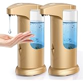 PENTASPI 2 Pack Automatic Soap Dispenser for Bathroom Kitchen Home, Gold | 370ml Touchless Dish Soap Dispenser with Infrared Sensor, Battery Operated, 3 Dispensing Levels, Liquid Dispenser
