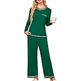 Besshopie Womens Pajamas Sets 2 Piece PJS Crewneck Long Sleeve Sleepwear Comfy Pants Lounge Set with Pockets
