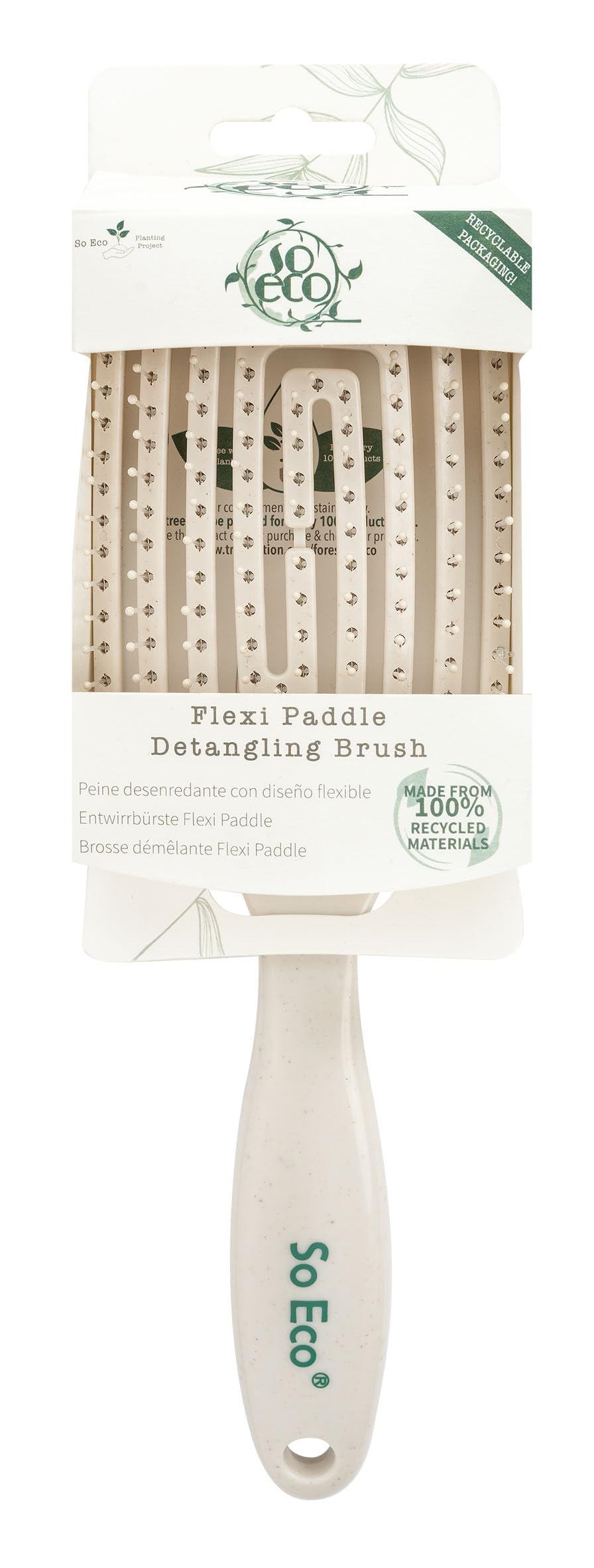 So Eco Flexi Paddle Detangling Hair Brush - Curved Flexible Base & Soft Bristles for Gentle Detangling Without Pulling, Wet & Dry Hair Brush for Most Hair Types, Made from 100% Recycled Materials