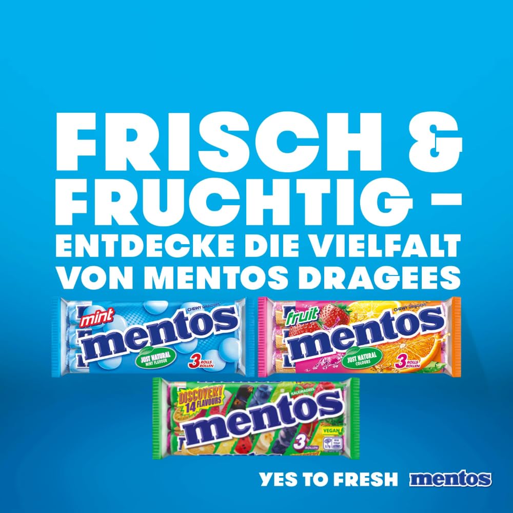 Mentos Dragees Discovery, Optimal-saure Frucht-Bonbons mit 14 Flavours, fruchtig-spritzige Kaubonbons, Optimaligkeiten 3er Pack (3 Rollen), vegan 6