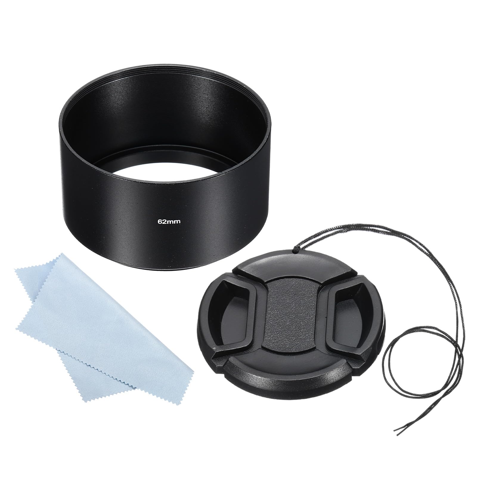 PATIKIL 62mm Lens Hood, Long Focus Frosted Surface Anti-reflective Inside Hood with 67mm Lens Cap and Cleaning Cloth for Camera Lens, Black for Nikon, for Fujifilm, for Pentax, for Leica