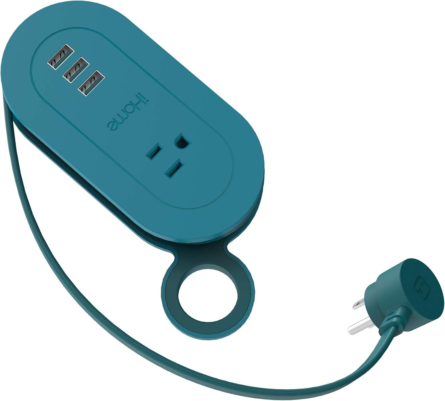 iHome Travel Reach Portable Charging Station: Fast Charge Power Strip with 3 USB Ports, 1 AC Outlet & Wrap Around 4 ft Extension Cord - for Home, Office, Desktop or Airplane, Teal