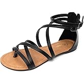 Luffymomo Women's Gladiator Strap Sandals Flat Fisherman Thong Cross Strappy Sandals
