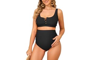 Zando Maternity Swimsuit High Waisted Bikini Set Button Down Maternity Bathing Suit 2 Piece Swimsuit for Women