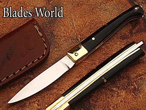 HAND MADE STAINLESS STEEL "6.2 FOLDING POCKET KNIFE WITH BUFFALO HORN HANDLE & SOLID BRASS BOLSTER,FINE ART FILE WORK BLADE UNDER 3 INCHES (BDM-183)