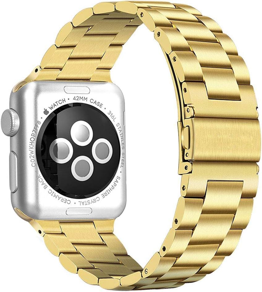 PUGO TOP Band Compatible with watch 42mm 44mm Series 5/4/3/2/1 Iwatch Iphone Watch Band Strap Men Women(Gold, 42mm/44mm, Case not included)
