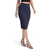 Urban CoCo Women's High Waist Stretch Pencil Skirt Knee Length Bodycon with Back Slit for Business Casual