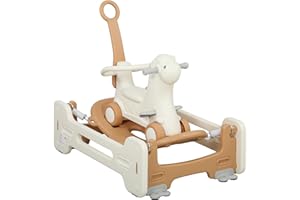 Qaba 5 in 1 Rocking Horse for Toddlers 1-6 Years, Alpaca-Shaped Baby Push Ride on Car for Toddlers w/Balance Board, Push Hand