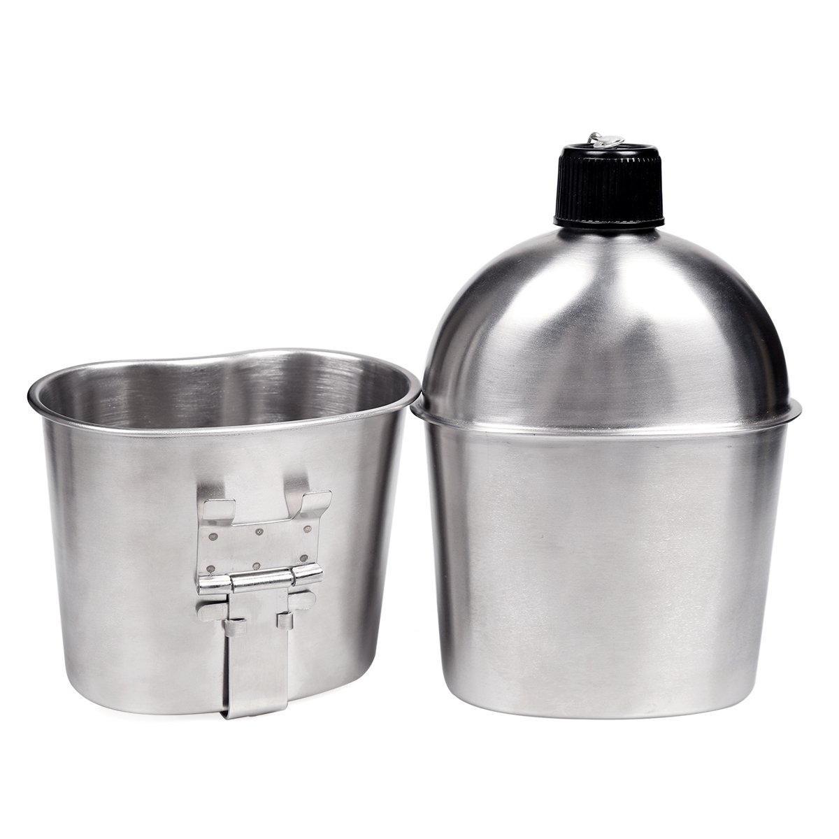 Goetland Stainless Steel WWII US Military Canteen Kit 1QT with 0.5QT Cup Nylon Cover G.I.