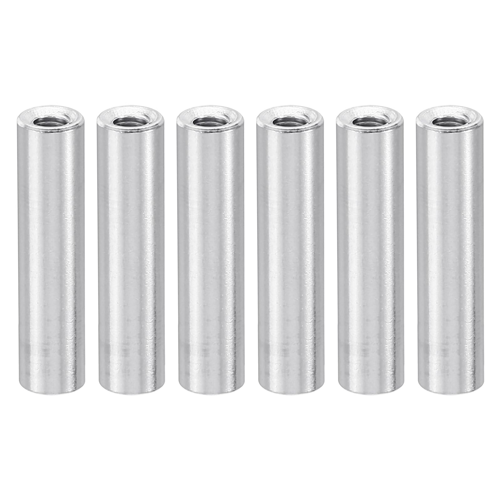 PATIKIL 6pcs M3 Metal Threaded Standoff Spacer Nuts, Round Aluminum Spacers Female Coupling Screws, 1/8" ID x 3/16" OD, Silver 3x5x22mm