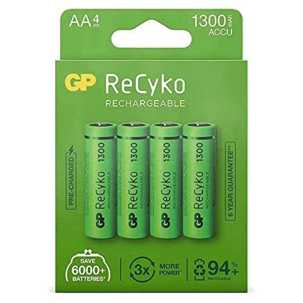 BT 4 x AA Rechargeable 1300mAh ReCyko+ Batteries | Up To 300 Charges Per Battery |Pre-charged Holds Power up to 80% after 1 Year
