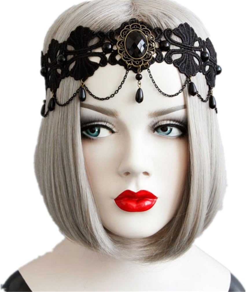 Bride lace pearls forehead jewelry headband