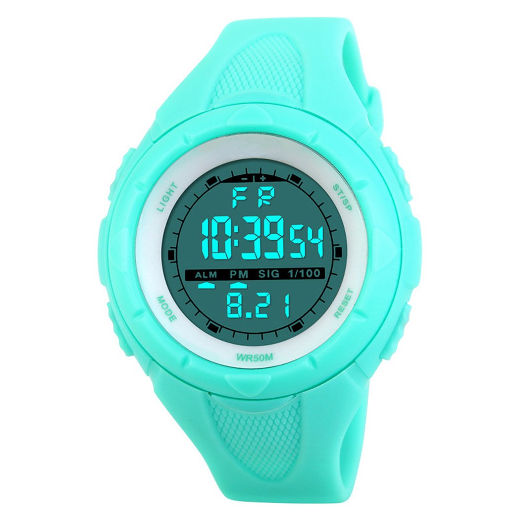 TOPCABIN 50M Waterproof Digital Teenagers Students Sports Watch Boy Girl LED Alarm Wristwatch Electronic Sport Watch for Boys Teenagers Junior Girls Light Blue