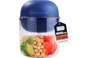 Nutricook Choppi Cordless Electric Vegetable Chopper & Mini Food Processor for Dicing, Shredding, Mincing, and Puree, Portable and Rechargeable, 2-Cup, 500 mL, 4000 mAh Battery, Blue
