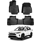 Powerty Floor Mats for 2019-2024 2025 Toyota RAV4 Accessories All Weather Floor Liner 3D TPO 1st & 2nd Row Floor Mat Heavy-Duty Floor Liners(FIT All Models)