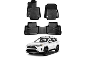 Powerty Floor Mats for 2019-2024 2025 Toyota RAV4 Accessories All Weather Floor Liner 3D TPO 1st & 2nd Row Floor Mat Heavy-Duty Floor Liners(FIT All Models)