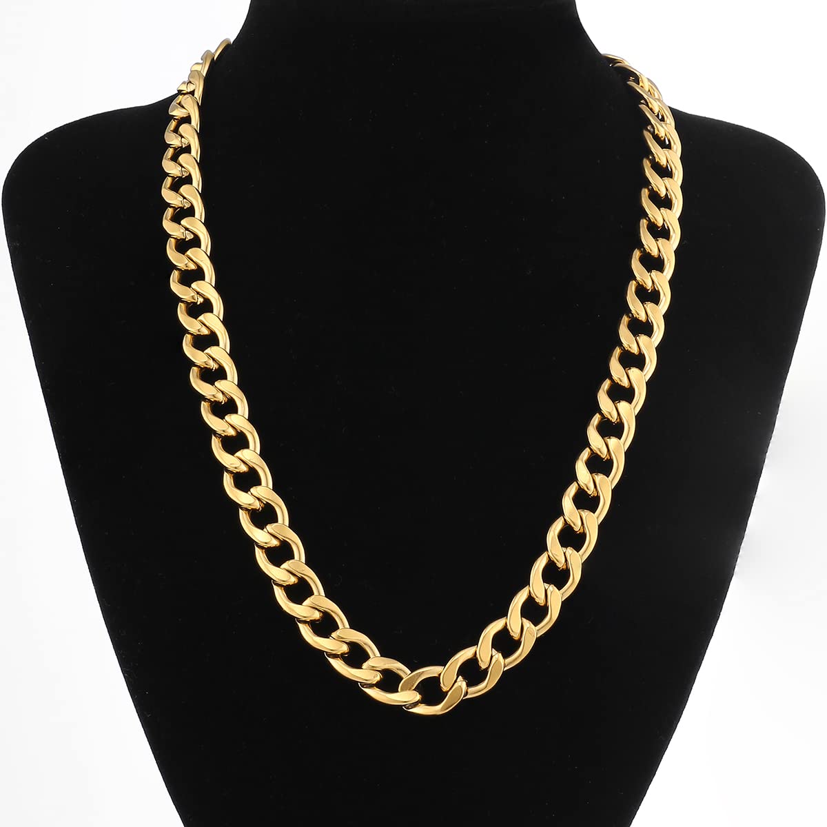 Sanglarst Gold Chain Necklace, 22 Inch Golden Ultra Luxury Looking Feeling Real Solid 14K Gold plated Curb Fake Neck Chain for Party Dancing