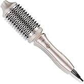 TYMO 2.0 Thermal Brush Curling Brush - STYLUX 1.7" Blowout Volumizer with Flexi-Fit for Hair Straightening, Heated Round Styler Tool, Hair Straightener and Curler 2 in 1, Dual Voltage & Light, Gold