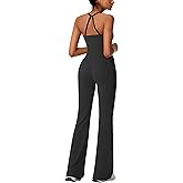 RXRXCOCO Cross Back Workout Sets for Women 2 Piece Padded Tank Tops Flare Leggings Gym Outfits with Pockets