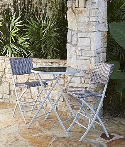 Cosco 87632BGBE Outdoor 3 Piece INTELLIFIT Delray Steel Frame Patio Bistro Set, Blue/Gray Resin  ...