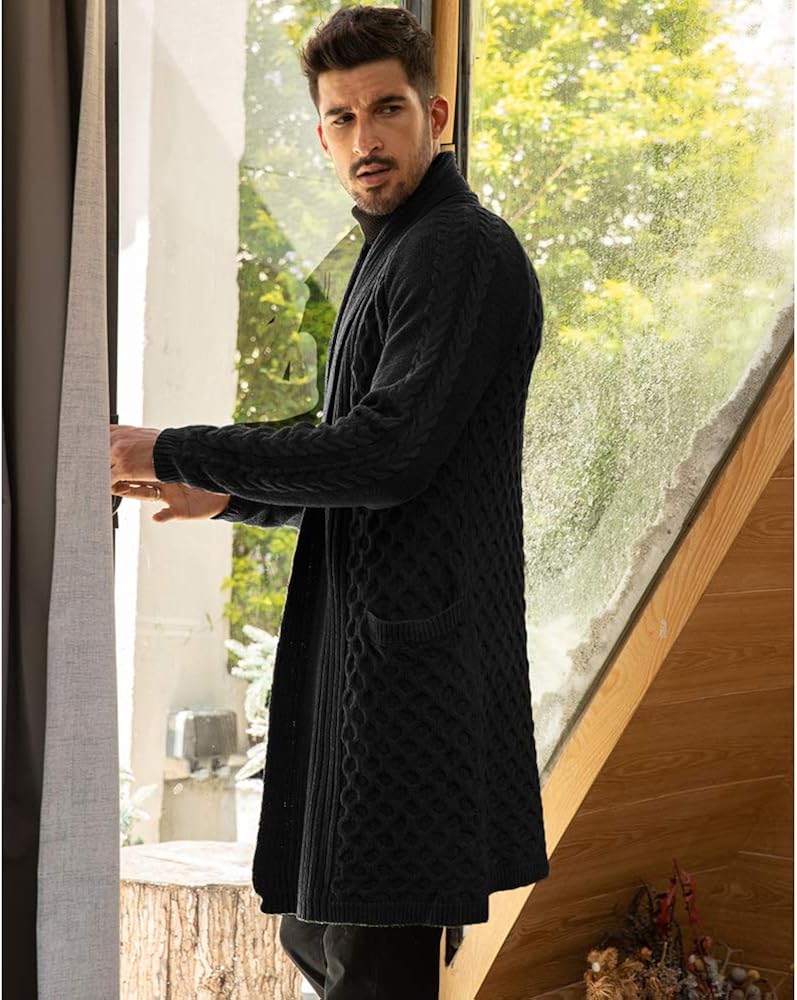 COOFANDY Mens Fashion Long Ruffle Knit Cardigan Lightweight Shawl Collar Sweater at  Men’s Clothing store