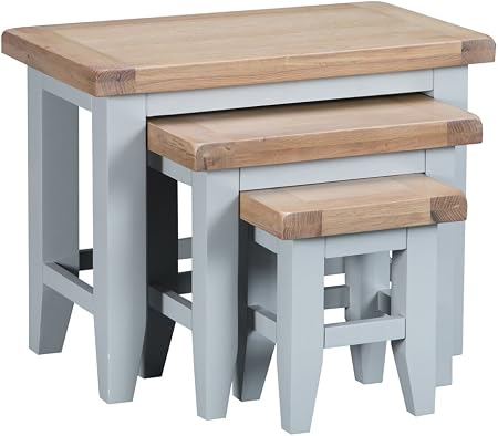 The Furniture Outlet Suffolk Grey Painted Oak Nest 3 Tables Amazon Co Uk Kitchen Home