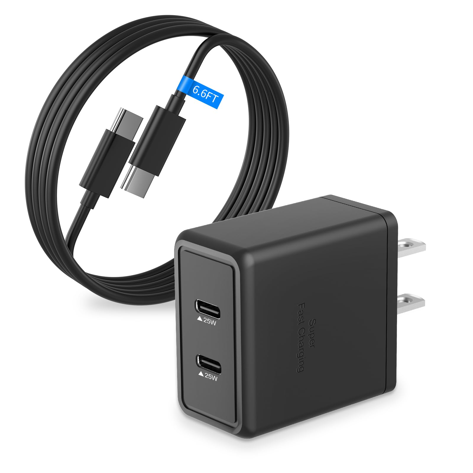 Photo 1 of 25W Super Fast Charger for Samsung Galaxy A16 A15 A14 5G A55 A54 A53 A52 A42 A32 A31 A41 A51 A71 A21S A23 A34 A03S A24 A23, Dual USB C Ports Travel Adapter with 6.6FT Type C Cable Cord