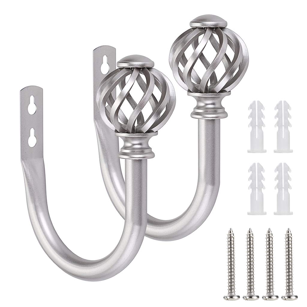 BSTKEY Metal Nest Design Curtain Hooks - Lightweight Decorative Holdbacks (Silver, 2 Pair)