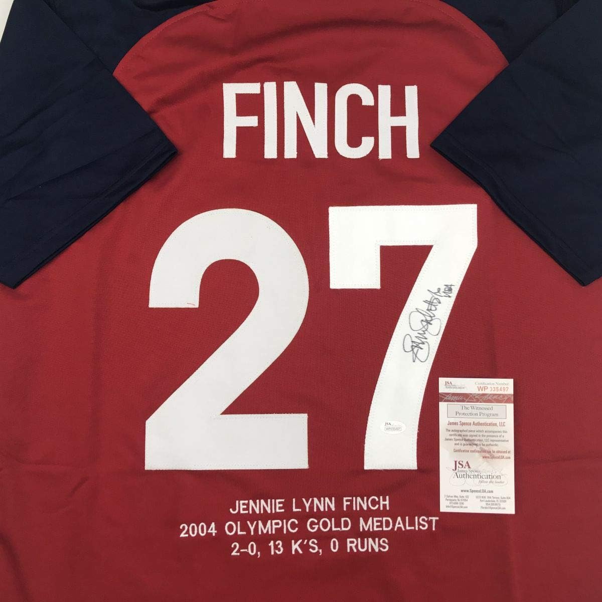Autographed Signed Jennie Finch Usa Red Stat Team United States Softball Jersey Jsa Coa At Amazon S Sports Collectibles Store