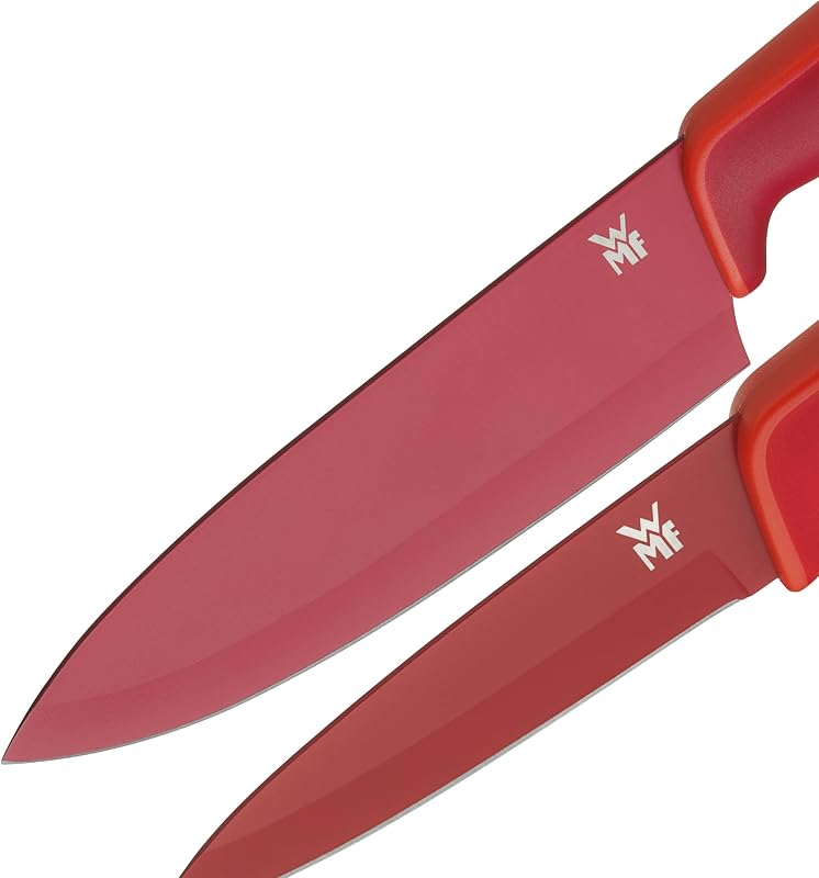 Wmf touch conjunto de 2 capas protetoras, aço, vermelho, faca de cozinha de 24 cm e faca multiuso de 20,5 cm