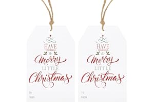 Anwyll Christmas Gift Tags with String - 50Pcs Merry Christmas Name Tags for Gift Xmas to from Tag Have A Merry Little Christmas Tree Label Tag for Present Wrapping Goodie Bags Holiday Party Favors
