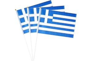 MFLAGPERFT Greece Flag Greek Small Stick Mini Hand Held Flags Decorations 1 Dozen (12 pack)