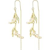 Gold Silver Vintage Lily of the Valley Floral Tassel Drop Earrings Gorgeous Flower Jewelry Summer Earrings Botanical Nature Inspired Jewelry Hypoallergenic Hooks Threaders for Women (gold Lily)
