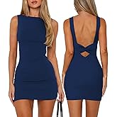 MIYIEONZ Women's Boat Neck Dresses Backless Knotted Casual Summer Beach Club Party Wedding Guest Bodycon Mini Dress