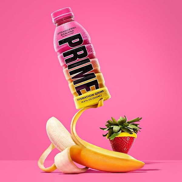 PRIME HYDRATION STRAWBERRY BANANA, SPORTS DRINKS, ELECTROLYTE ENHANCED FOR ULTIMATE HYDRATION, 250MG BCAAS, B VITAMINS, ANTIOXIDANTS, LOW SUGAR, 16.9 FL OZ, 12 PACK