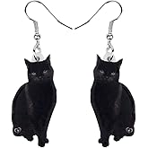 Bonsny Drop Dangle Sweet Black Cats Earrings Gift Pets Pattern Fashion Jewelry For Women