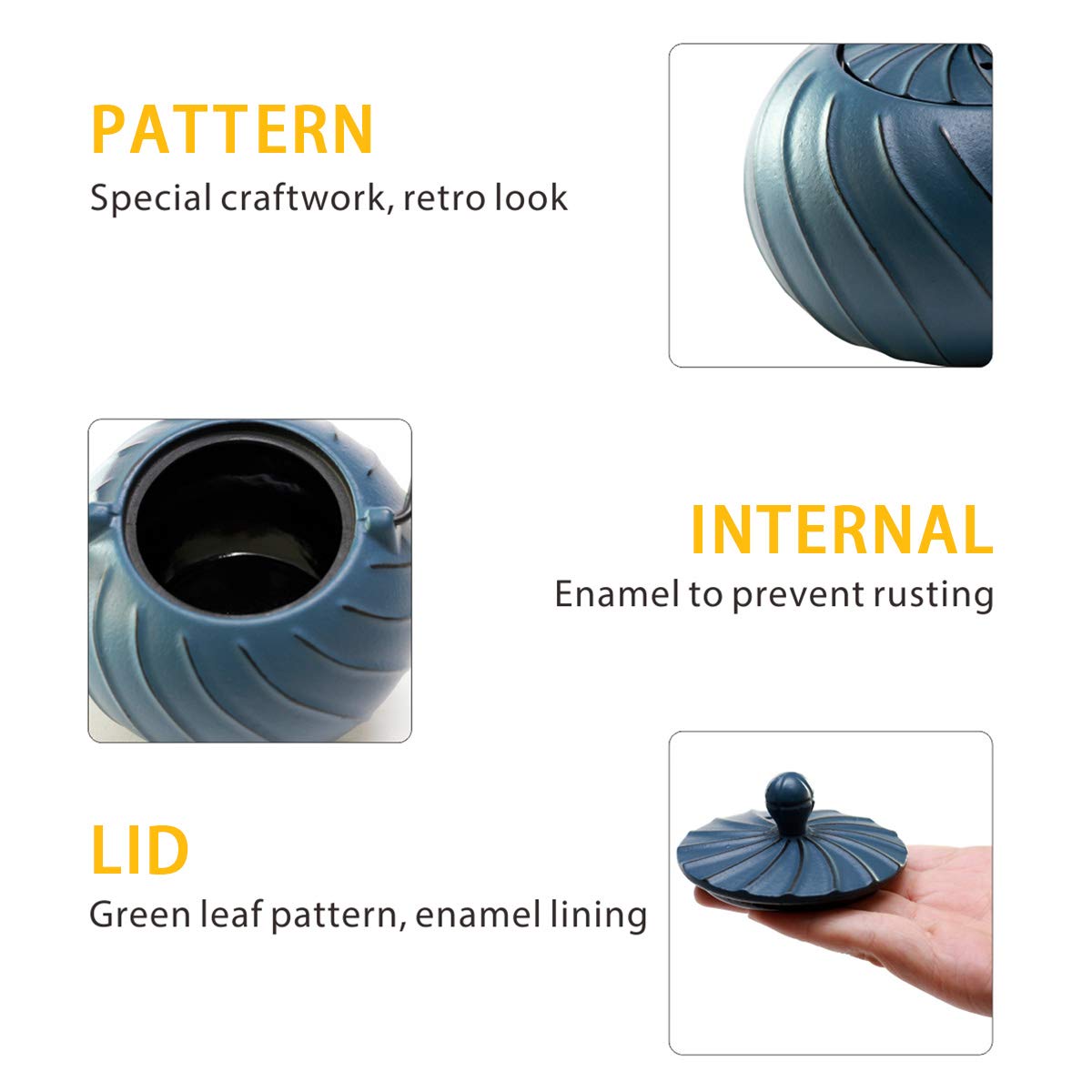 Tea Kettle, TOPTIER Japanese Cast Iron Teapot with Stainless Steel Tea Infuser | Durable Cast Iron Kettle Set [Wave Design] Coated with Full Enameled Interior for 30 Ounce / 900 ml, Navy Blue