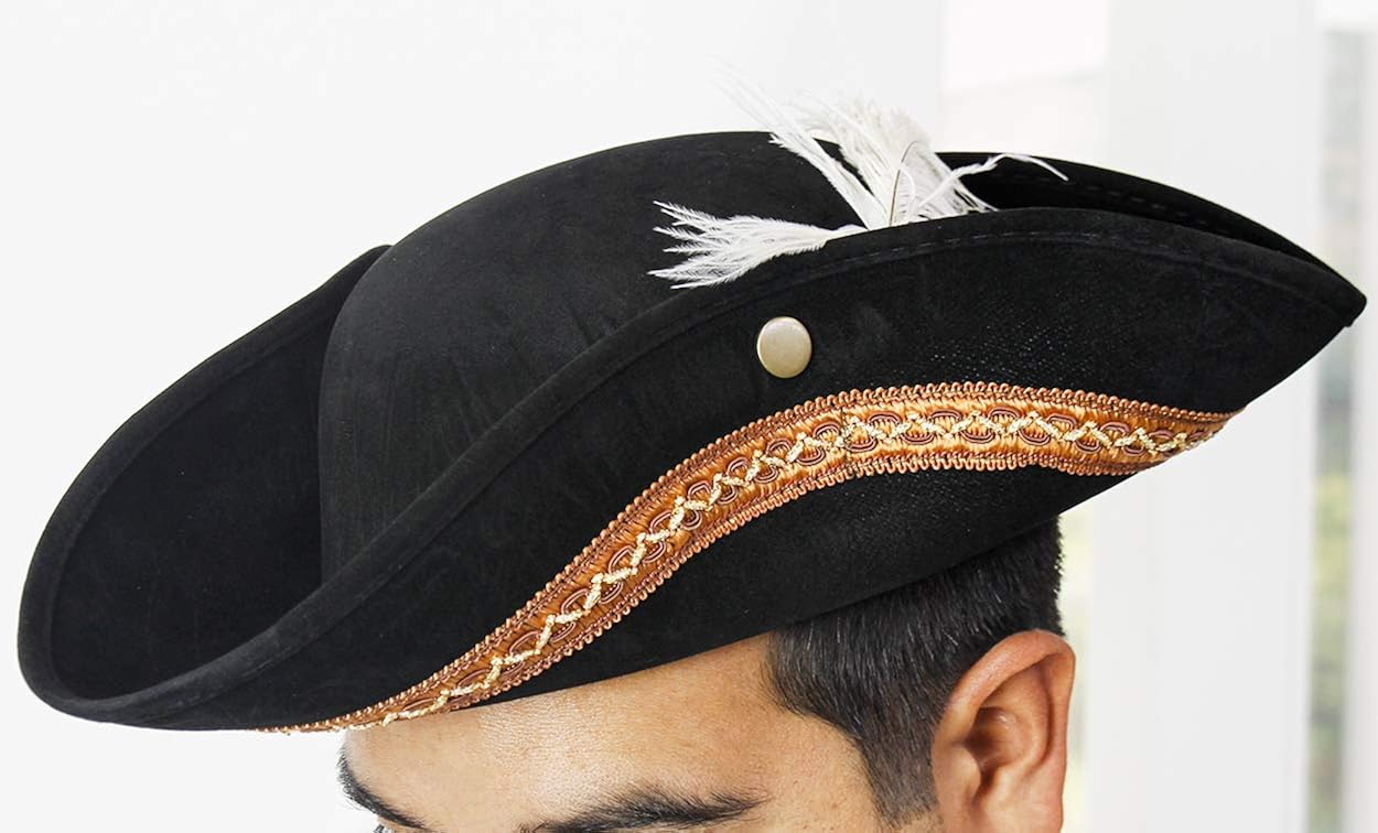 Juvale Tricorn Pirate Hat for Halloween, Colonial Revolutionary War Theme Birthday Party Costume, Adult Black: Clothing
