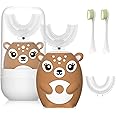 JIANLEJIA Kids Electric Toothbrushs U Shaped Sonic Automatic Toothbrush with 4 Brush Heads, Six Cleaning Modes,Cartoon Deer Modeling, Full Mouth Toothbrush for Baby