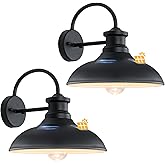 12" Solar Barn Lights Outdoor, Dusk to Dawn Solar Gooseneck Lights Outdoor | Rustic Vintage Solar Farmhouse Lights Waterproof, Large Industrial Outdoor Wall Lights Solar Powered for Garage Shed, 2-Pack