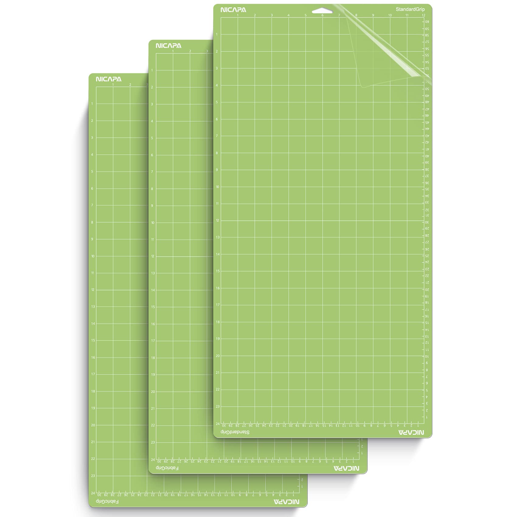 Nicapa Mats StandardGrip Cutting Mat for Cricut Maker/Explore 3/Air 2 [12x24 inch, 3 Pack] Adhesive Non-Slip Flexible Square Gridded Vinyl Craft Replacement Cutting Mats