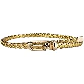 Jdlsppl Women's Faux Leather Thin Braided Belt Fashion Belt Buckle Holeless Cute Metal D Ring Summer Skinny Tie Belt