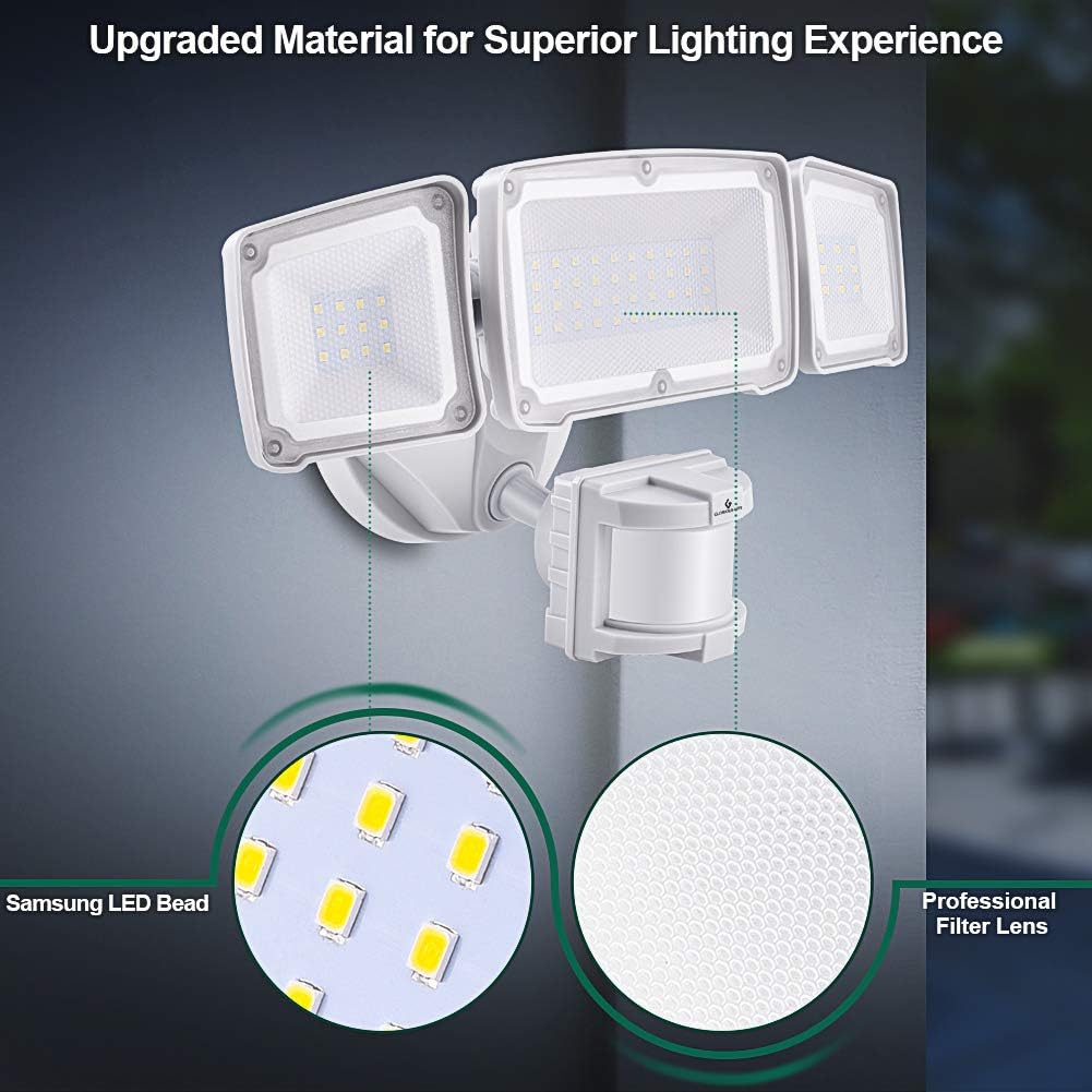 GLORIOUS-LITE Solar Security Light Outdoor, 1600LM Solar LED Motion Sensor Light with 3 Adjustable Head, 5500K, IP65 Waterproof Flood Light for Backyard, Pathway & Patio - - 