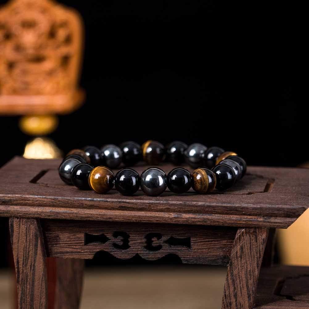 Thajaling 10MM Obsidian Bracelet Tiger eye Mala Tibetan Buddhist Buddha Meditation bangle, Black / Brown, 10 mm - Image 3