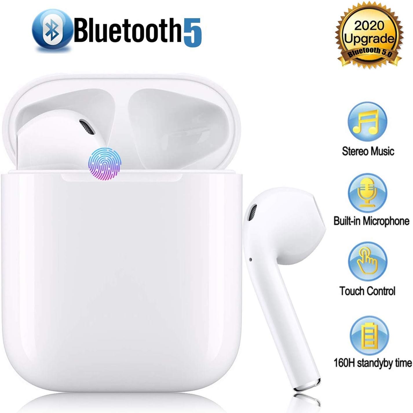 KINGSUMMIT Bluetooth Headphones I12 TWS Wireless Headphones 5.0 in-Ear Earphones Built-in Mic & Touch Control, 3D Stereo Sound Wireless Bluetooth Earbus for Most of Bluetooth Devices