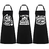 Lemecima Set of 3 Women Kitchen Aprons with Funny Quotes Pocket Apron with Adjustable Waist Tie Cute Aprons for Cooking