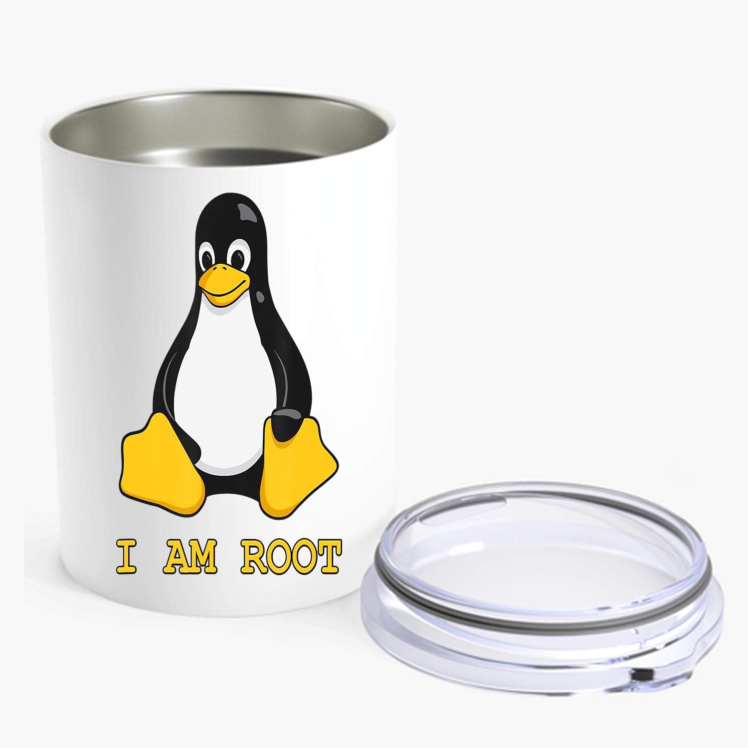 Linux Mascot Tux the Penguin I Am Root Men Women Kids Stainless Steel Travel Tumbler Mug 10 oz