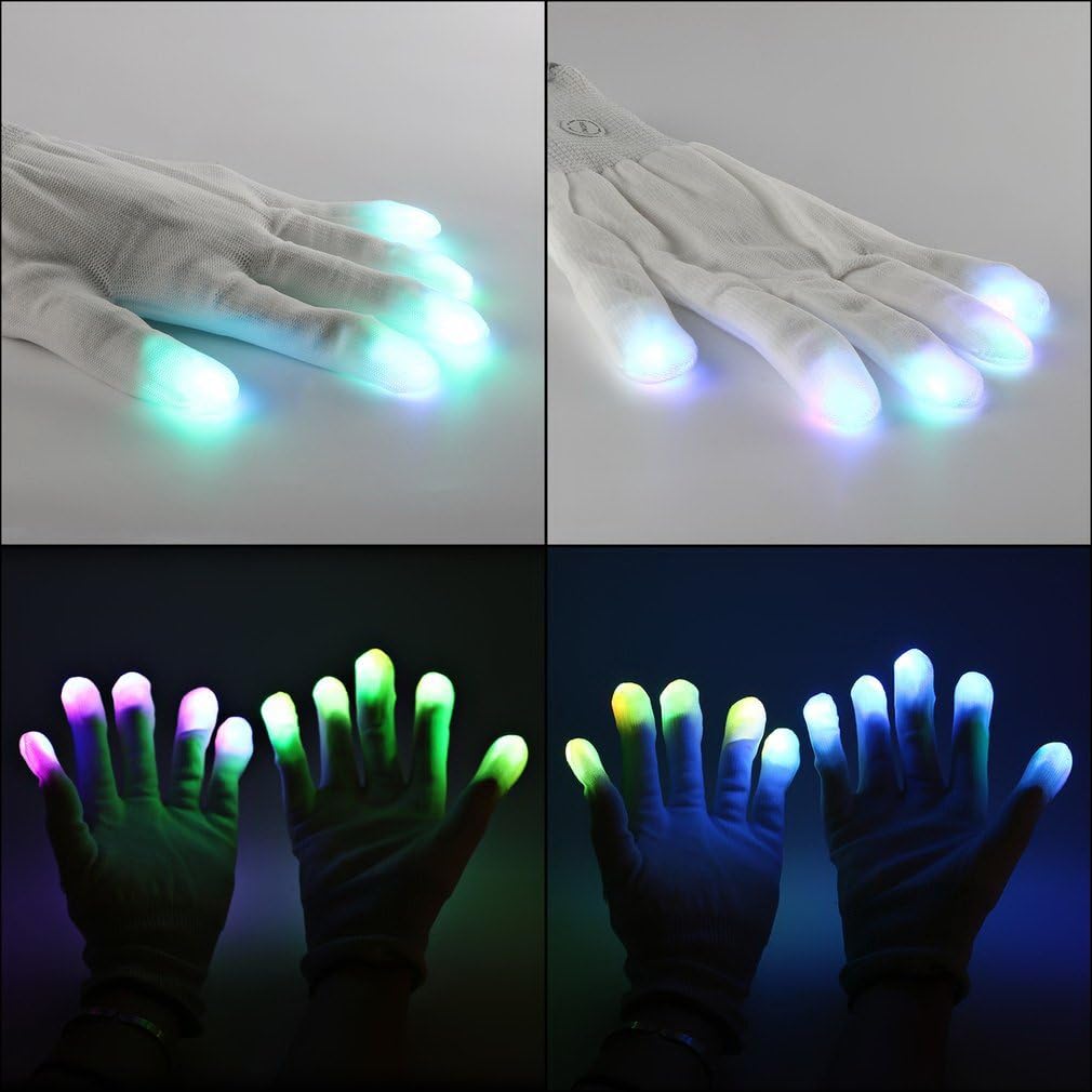 LED Gloves, ASDOMO 7 Mode LED Gloves Light Flashing Finger