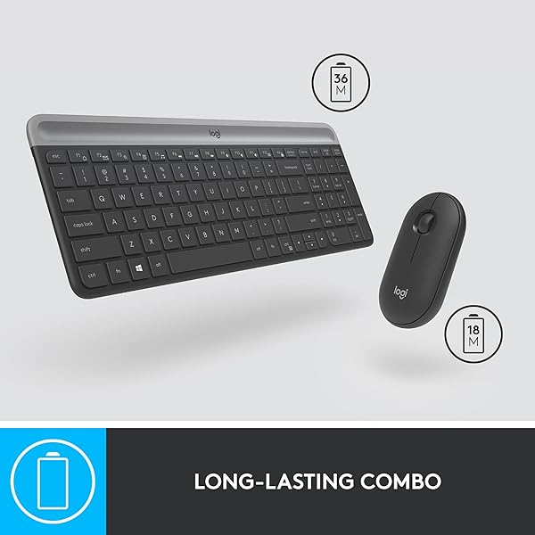 LOGITECH MK470 SLIM WIRELESS KEYBOARD AND MOUSE COMBO – MODERN COMPACT LAYOUT, ULTRA QUIET, 2.4 GHZ USB RECEIVER, PLUG N’ PLAY CONNECTIVITY, COMPATIBLE WITH WINDOWS – GRAPHITE